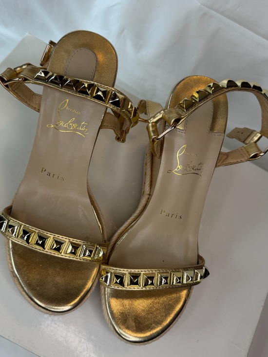 Christian Louboutin Shoes - Christian Louboutin Gold Pyramid-Stud Ankle Strap Sandals